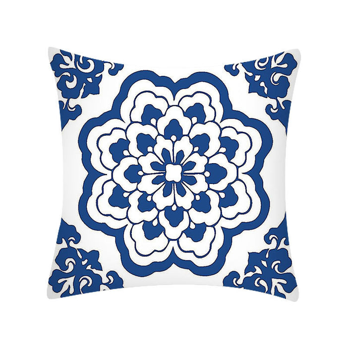 Wholesale Geometric Print Abstract Blue and White Porcelain Peach Skin Pillowcase MOQ≥2 JDC-PW-Xiangren002