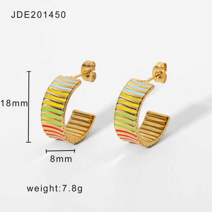 Wholesale Earrings Titanium Steel Color Drip Oil C Shape JDC-ES-JD127