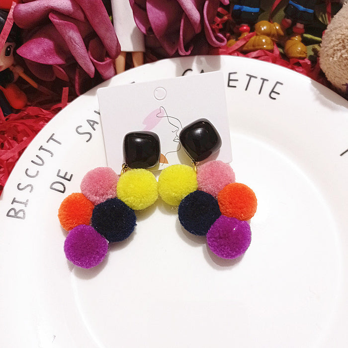 Wholesale Earrings Fabric Colorful Hairballs Boho Exaggerated Earrings JDC-ES-Xingj027