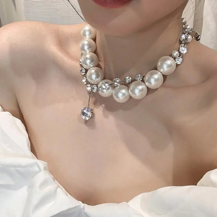 Wholesale Necklace Pearl Zircon Double Layer Clavicle Chain JDC-NE-ShangN002