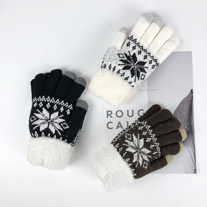 Wholesale Gloves Knitted Retro Snowflake Winter Warm Touch Screen MOQ≥2 JDC-GS-JunR005