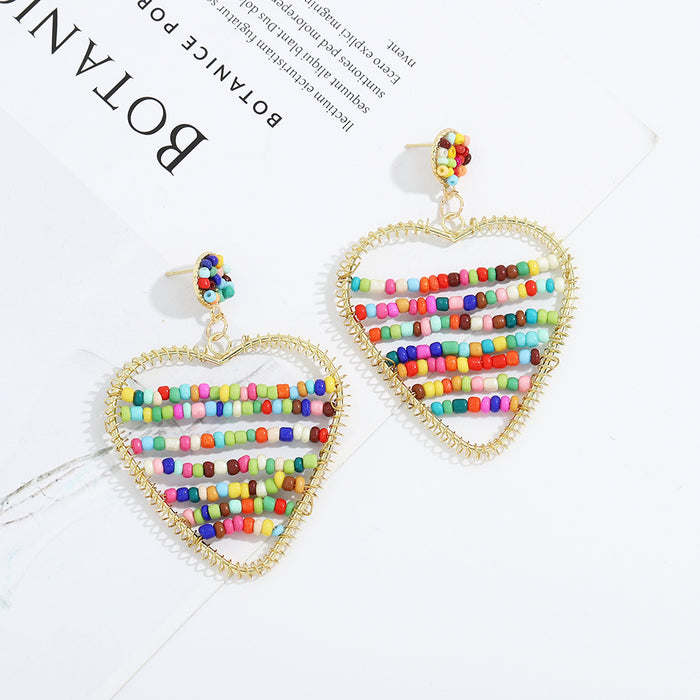 Wholesale Earrings Resin Colored Rice Beads Boho Love Heart JDC-ES-V066