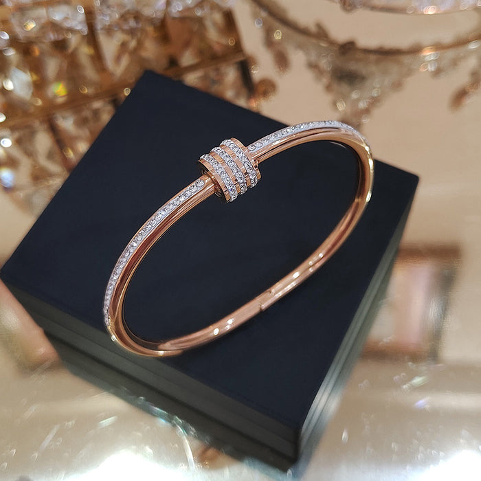 Wholesale Bracelet Titanium Steel Rose Gold Diamond Small Waist Bracelet JDC-BT-HengX018