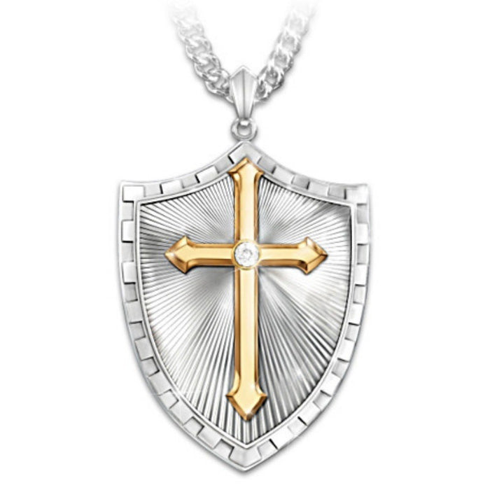 Wholesale Shield Cross Necklace For Men And Women Color Separation Micro Inlay Pendant JDC-NE-XunO056