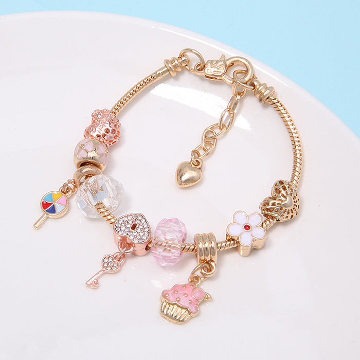 Wholesale diamond set love heart lock bracelet female diy alloy MOQ≥2 JDC-BT-YinH009