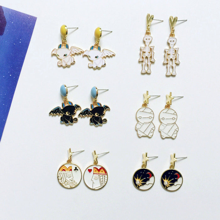 Wholesale Earrings Alloy Skull Asymmetric Earrings MOQ≥2 JDC-ES-Lxx006
