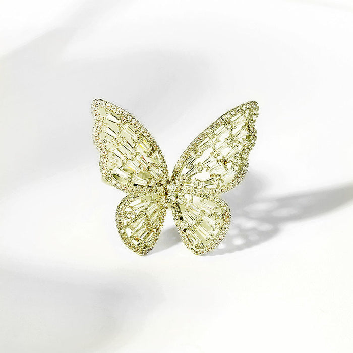 Wholesale Openwork Zircon Butterfly Open Ring JDC-RS-ChenR054