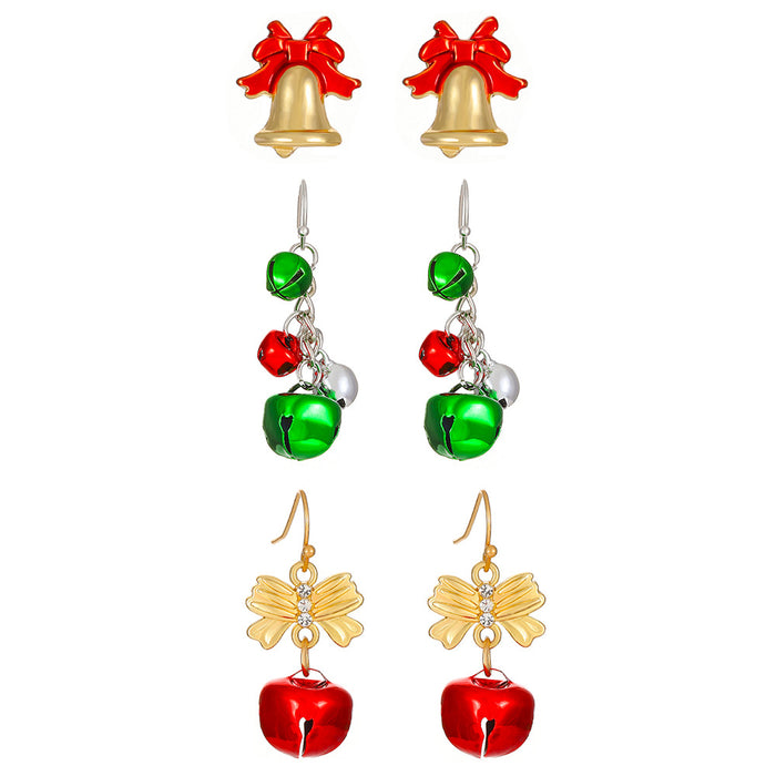 Wholesale Earrings Alloy Creative Christmas Red and Green Bells 3 Pairs Set JDC-ES-A541