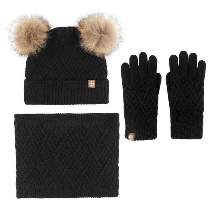 Wholesale Hat Acrylic Kids Winter Wool Warm Knitted Scarf Gloves 3pcs Set JDC-FH-HongX002
