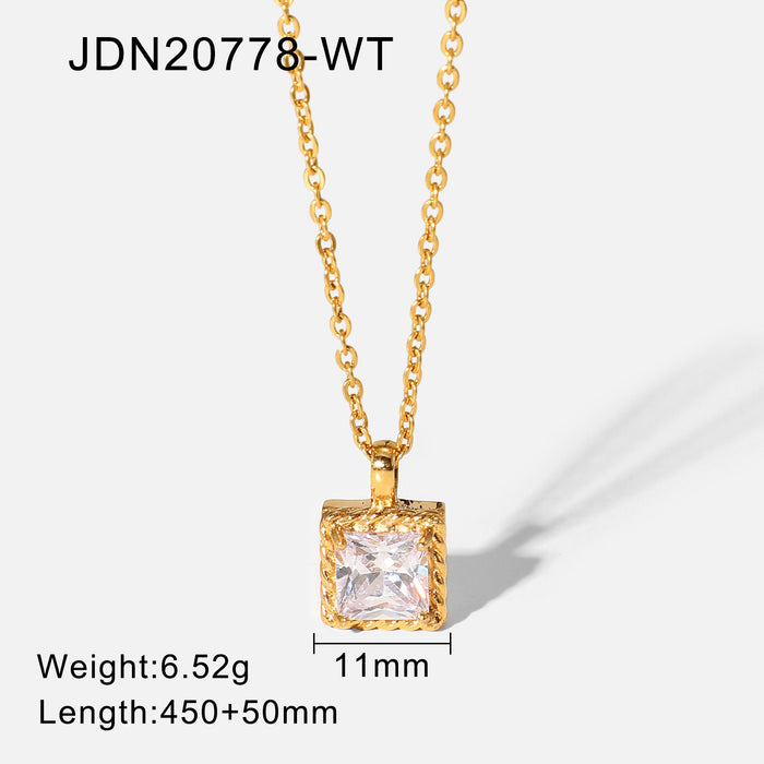 Wholesale Gold Plated Stainless Steel Small Square Diamond Pendant Necklace JDC-NE-JD393