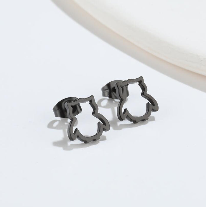 Wholesale Earrings Titanium Steel Hollow Penguin Owl Stud Earrings JDC-ES-JS011