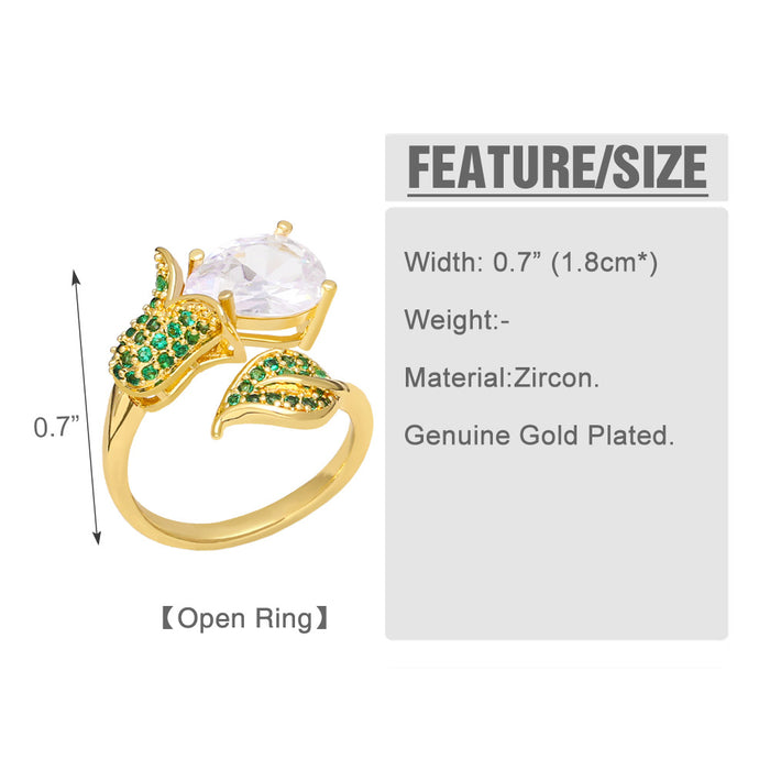 Wholesale Ring Copper Plated 18K Gold Zircon Big Heart Adjustable JDC-PREMAS-RS-005