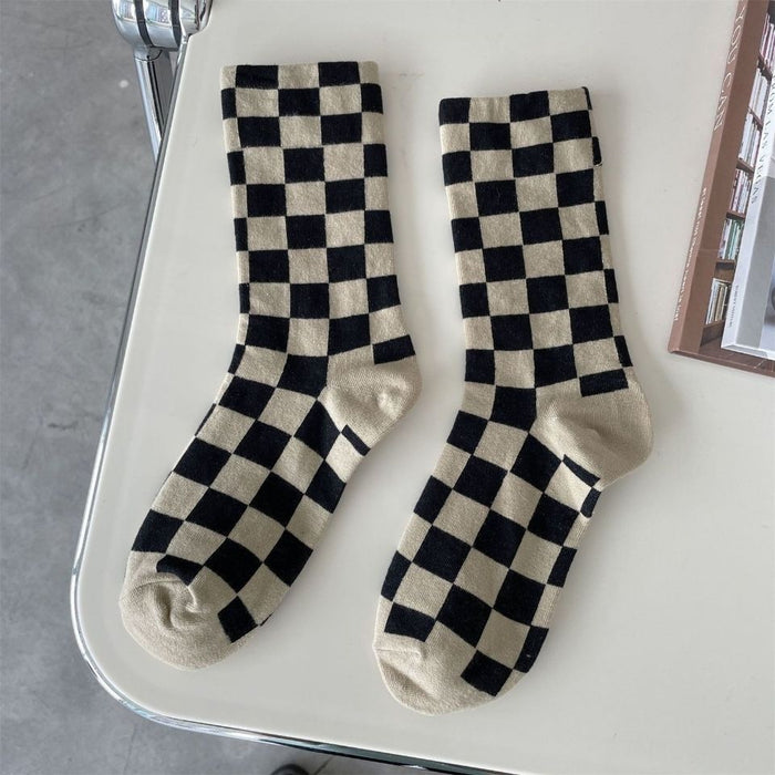 Wholesale Sock Polyester Cotton Checkerboard Thick Breathable Sweat Absorption MOQ≥2 JDC-SK-LanXii004