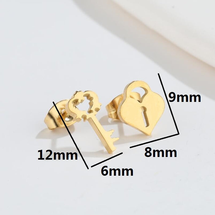 Wholesale Earrings Titanium Steel Asymmetric Key Lock Stud Earrings JDC-ES-JS009