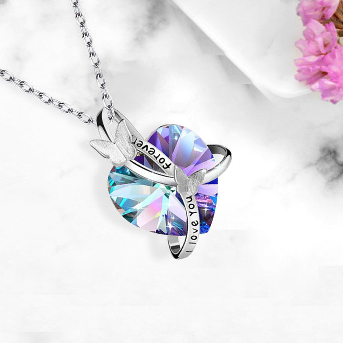 Temperamento de moda al por mayor letras Collar de cristal de corazón de mariposa jdc-ne-xuno064