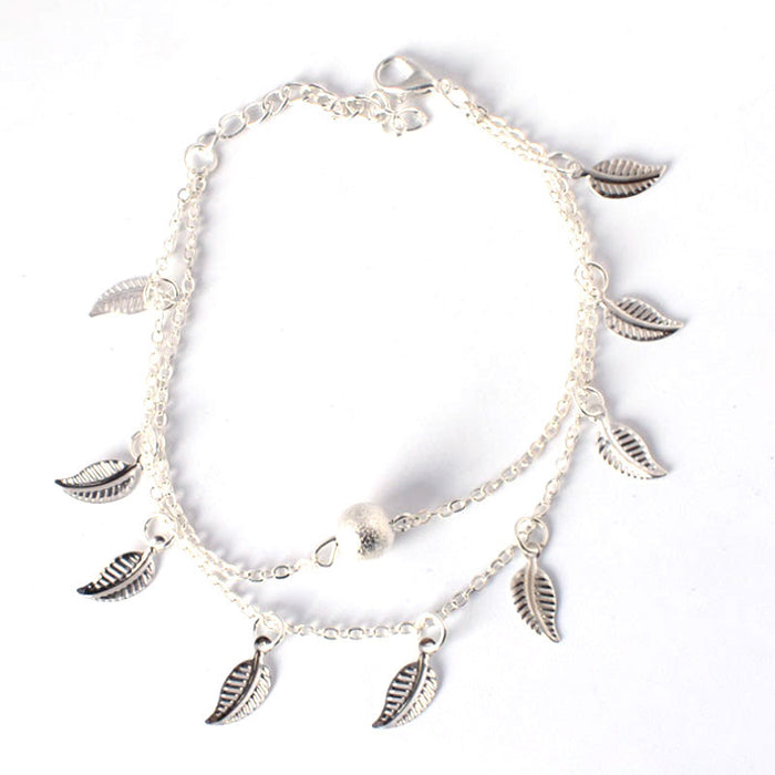 Wholesale beach style leaf anklet double layer tassel small leaf anklet MOQ≥2 JDC-AS-RuiP004