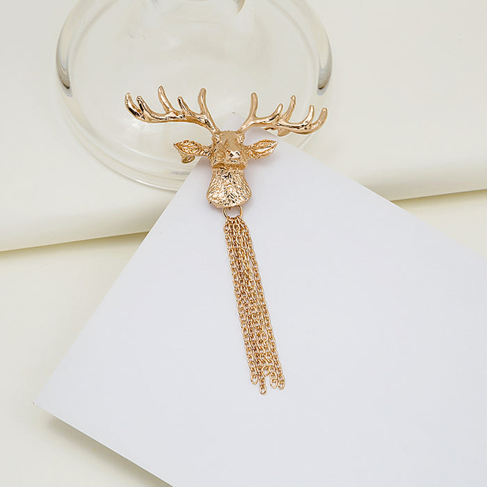 Wholesale Brooch Alloy Christmas Elk Head Tassel Collar Pin JDC-BC-MDD009
