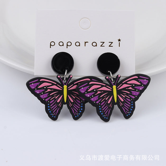 Wholesale Contrast Embossed Colorful Butterfly Print Earrings MOQ≥2 JDC-ES-DUAI029