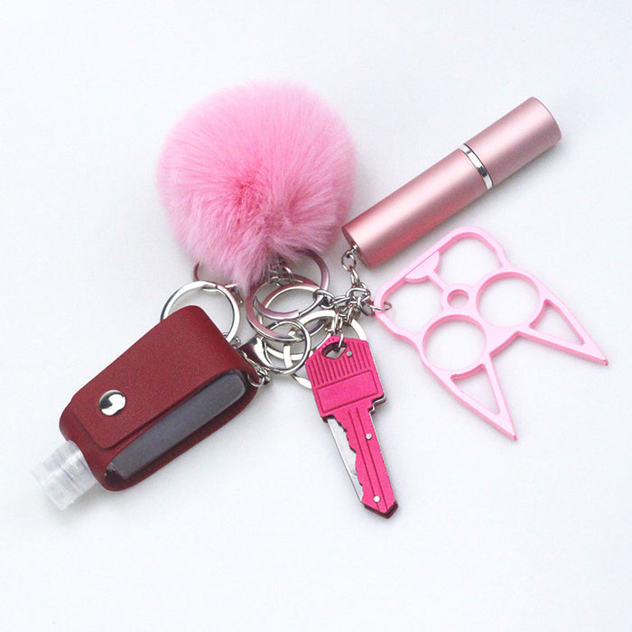 Wholesale Sanitizer Bottle Hair Ball Bag Perfume Bottle Keychain Set MOQ≥2 JDC-KC-ChaoH018