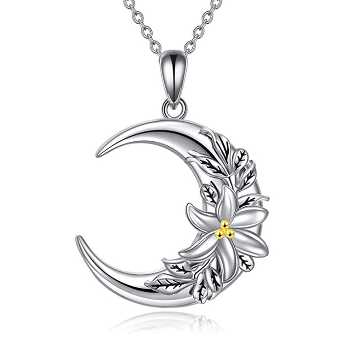 Wholesale jewelry design sense fashion moon lily flower pendant necklace MOQ≥2 JDC-NE-zhuyue004