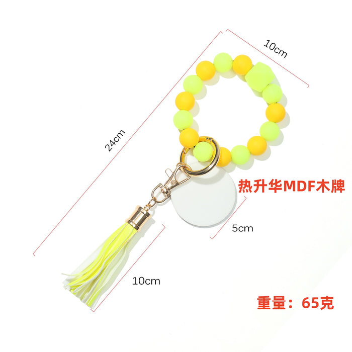 Wholesale Keychain Silicone Beads PU Tassel Fluorescent Luminous Wrist Keychain MOQ≥2 JDC-KC-JinHan005