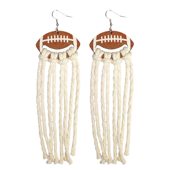 Wholesale Earrings Wooden Balls Bohemian Hand Woven Long Tassels 2 Pairs JDC-ES-HeYi085