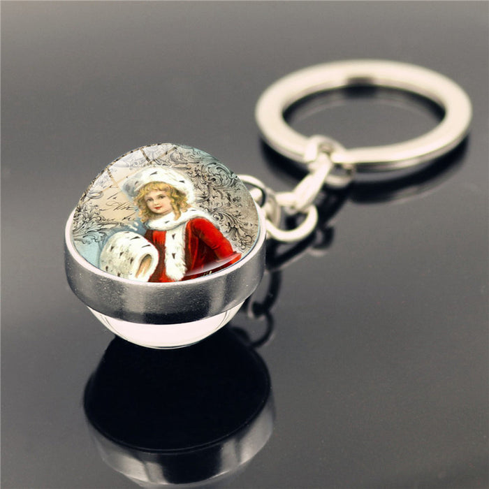 Keychains al por mayor Glass de vidrio Santa Claus Bola de cristal de cristal JDC-KC-HENGX015