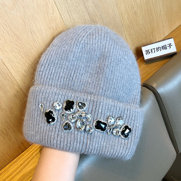 Wholesale Hat Rabbit Hair Diamond Winter Warm Knitted Hat MOQ≥2 JDC-FH-BX002