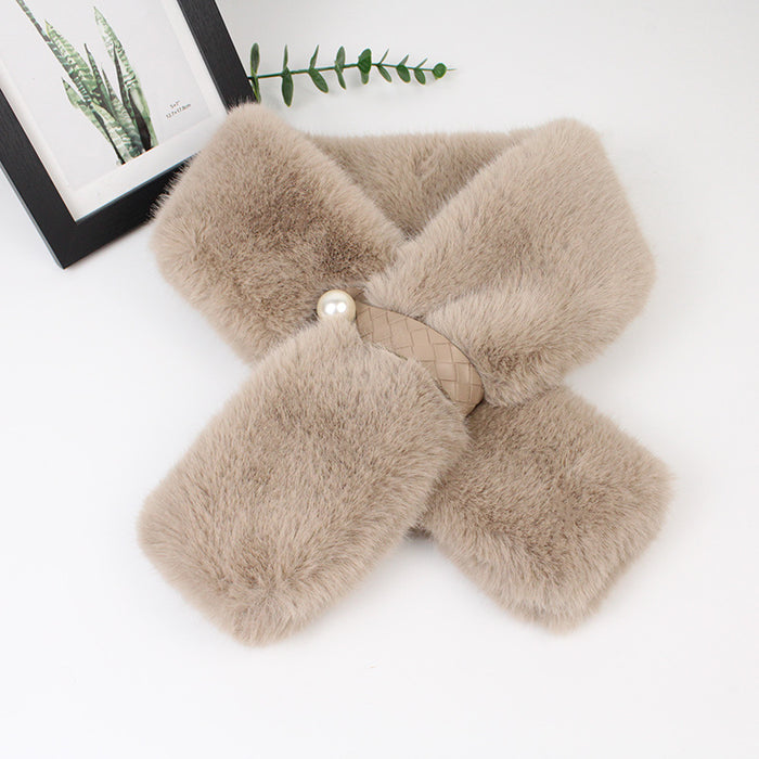 Wholesale Scarf Faux Rabbit Fur Solid Color Pearl Warm Winter JDC-SF-Xins001