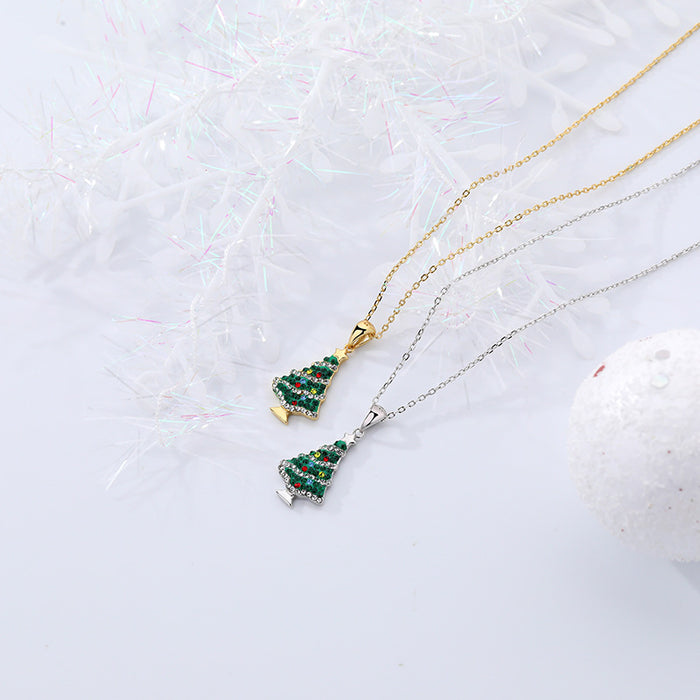 Wholesale Necklaces Copper Color Zircon Christmas Tree MOQ≥2 JDC-NE-HeNa002