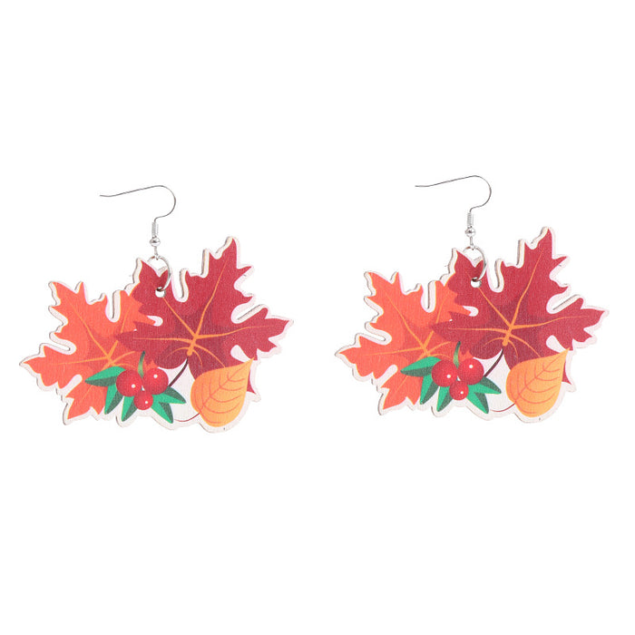 Wholesale Thanksgiving Pumpkin Maple Turkey Wooden Earrings JDC-ES-ChTeng013
