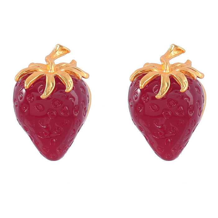 Wholesale Earrings Alloy Resin Strawberry Vintage Cute Stud Earrings JDC-ES-JL1065
