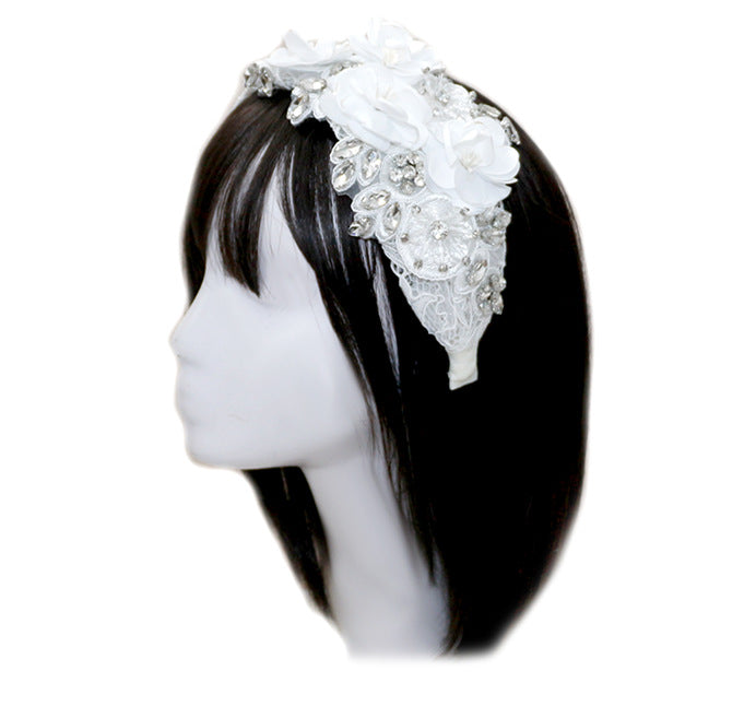 Wholesale Headband Embroidery Lace Wide Brim Rhinestone Elegant Heavy Industry MOQ≥3 JDC-HD-HMXS003
