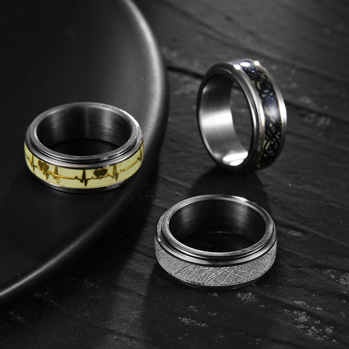 Wholesale Rings Titanium Steel Men's Turnable Decompression Luminous MOQ≥2 JDC-RS-ShouM014