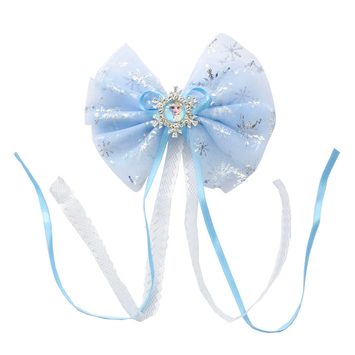 Wholesale hairpin polyester ice and snow oversized bow for children JDC-HC-LLJ002