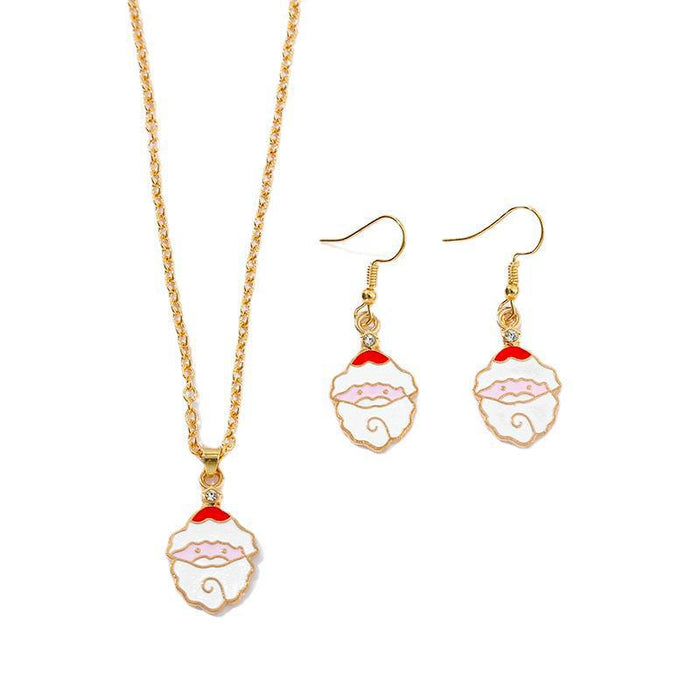 Wholesale Earrings Alloy Enamel Christmas Old Man Necklace Set MOQ≥2 JDC-ES-HaoBiao006