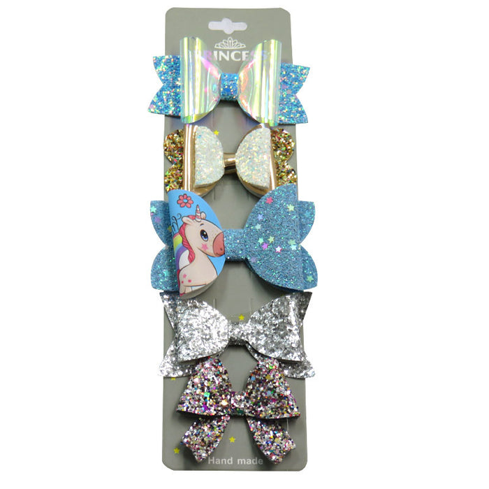 Wholesale pink girl sequin bow hair clip with cardboard 5 pcs JDC-HC-Junm002