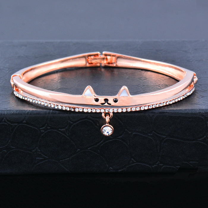 Wholesale Bracelet Brass Cute Cat Diamond Gold Plated JDC-BT-KMeng005