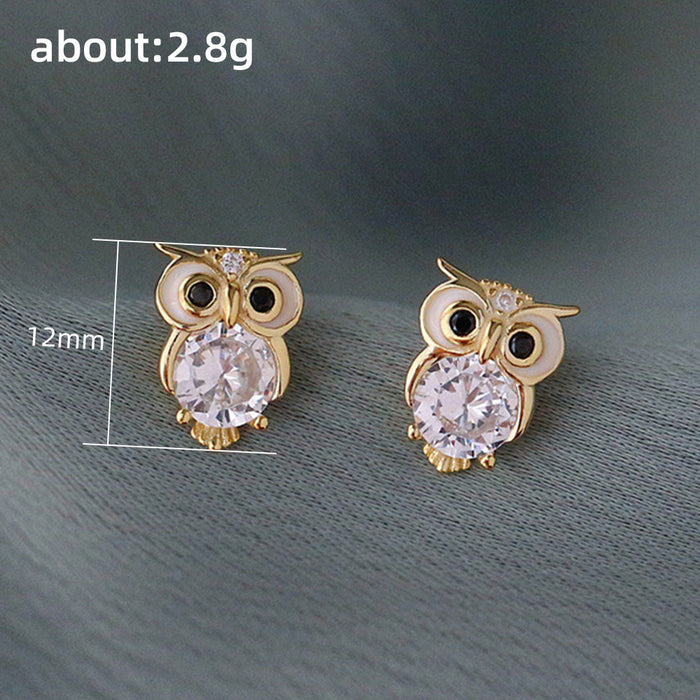Wholesale Earrings Copper Zircon Cute Owl JDC-ES-CaoS038
