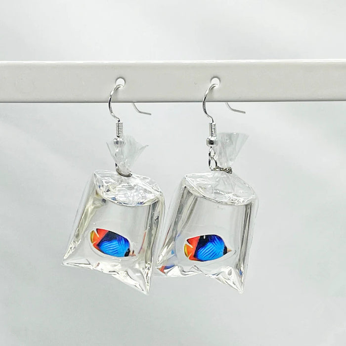 Wholesale Tropical Fish Water Bag Resin Earrings MOQ≥2 JDC-ES-Caitao018