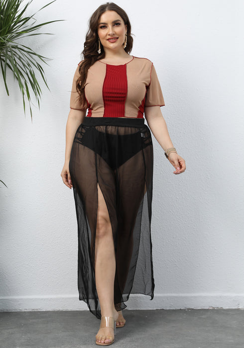 Wholesale plus size women's elastic waist beach cover skirt slit skirt JDC-SW-Yimei008