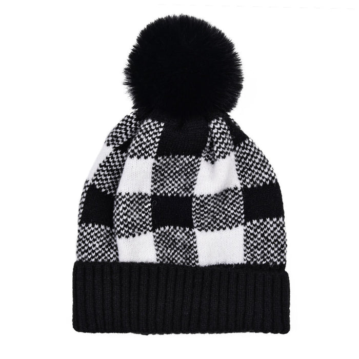 Wholesale Fashion Hat Wool Christmas Plaid Detachable Hair Ball Curling JDC-FH-WenR023