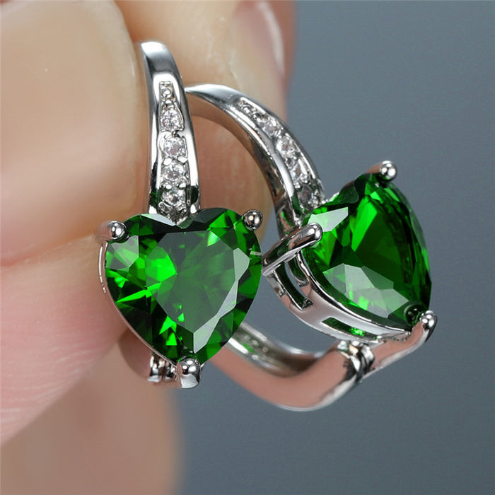 Wholesale Emerald Zircon Heart Earrings JDC-ES-ery002