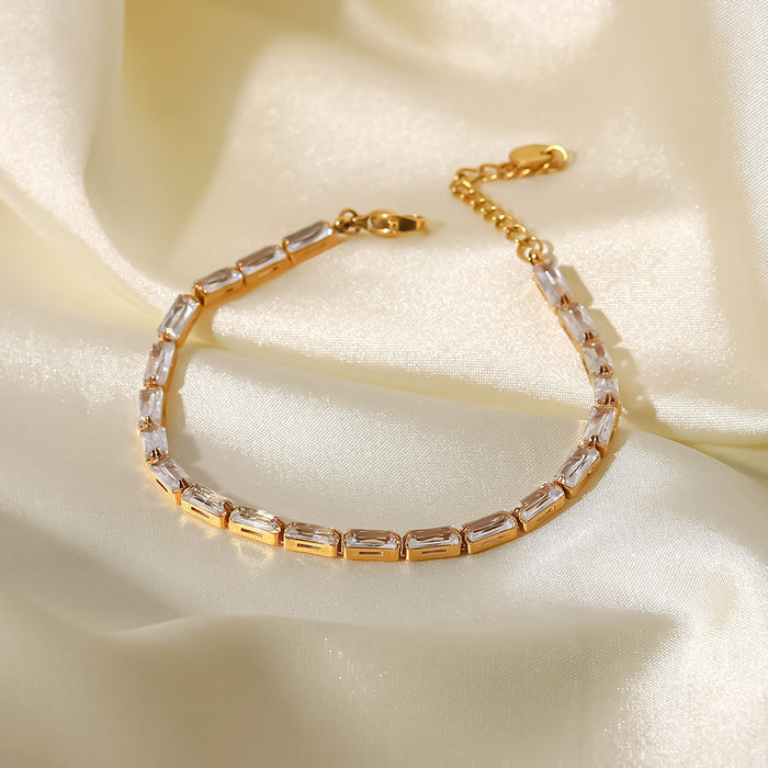 Wholesale Stainless Steel 18K Gold Colored Zircon Tennis Chain Bracelet JDC-BT-JD106