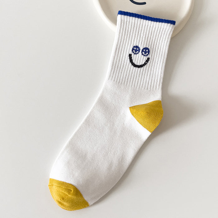 Wholesale Sock Cotton Sweat Absorbing Socks Blue and White Smiley MOQ≥2 JDC-SK-CYu019