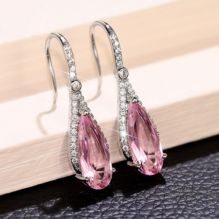 Wholesale Earrings Copper Zircon Pink Diamond Drop Shape MOQ≥2 JDC-PREMCAOS-ES-010