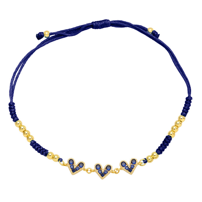 Wholesale Colored Zircon Heart Boho Ethnic Style Hand Braided Bracelet JDC-BT-AS139