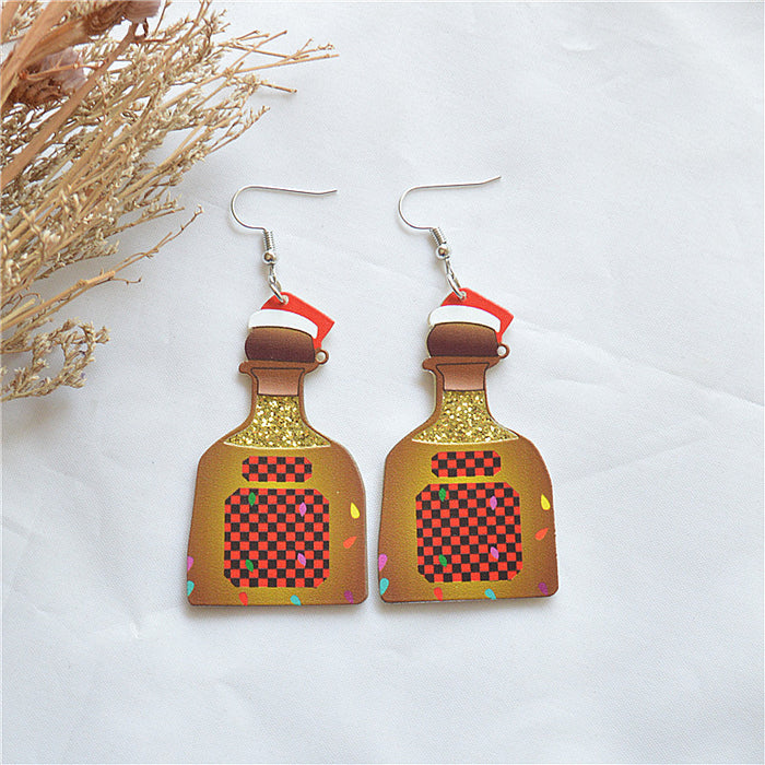 Wholesale Earrings Acrylic Christmas Trolley Snowman Wine Bottle Old Man JDC-ES-Xienuo022