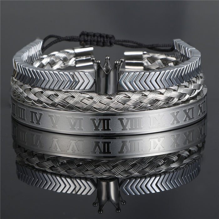 Bracelet en gros de la couronne vintage Bracelet Roman Lettre en acier inoxydable JDC-BT-ZHUJ004