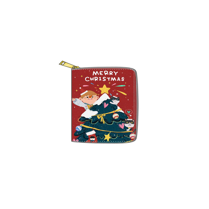 Billetera al por mayor PU Christmas Fawn Santa Claus Short Zipper Moq≥3 JDC-WT-Dengxin016
